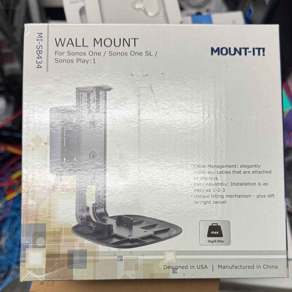 Black Wall Mount for Sonos One / Sonos Play:1